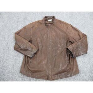 Zegna Sport Jacket‎ Mens Adult Large Brown Leather Full Zip Pocket Italy